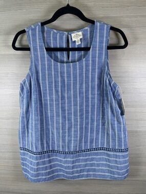 New! St. John's Bay Blue and White Striped Chambray Sleeveless Top Size Small